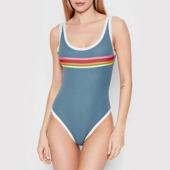 Rip Curl Stripe Cheeky One Piece Swimsuit Blue Size S/M - Picture 1 of 9
